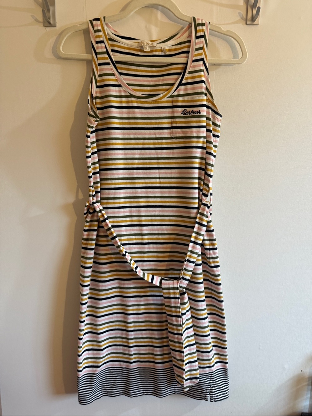 Barbour Striped Tie Waist Tank Dress Women’s US 4 UK 8 Cotton Blend